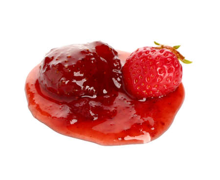Tasty strawberry jam on white background