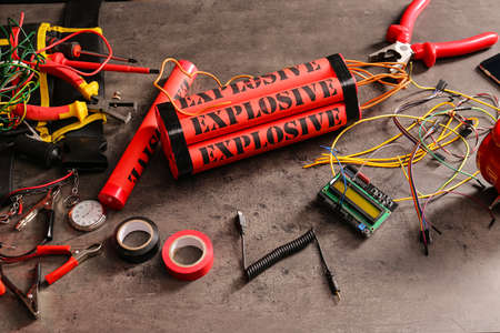 Parts for making bomb on table