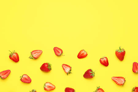 Fresh ripe strawberry on color backgroundの写真素材