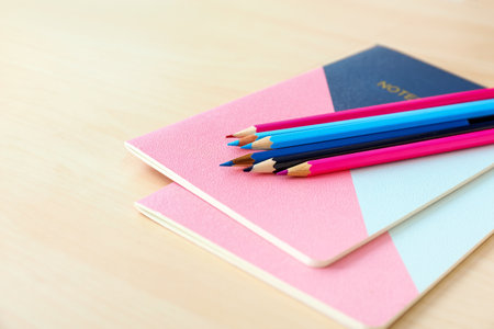 Set of school stationery on tableの写真素材