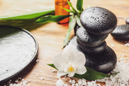 Beautiful spa composition on wooden backgroundの写真素材
