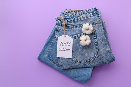 Cotton pants on color backgroundの写真素材