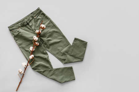 Cotton pants on gray backgroundの写真素材