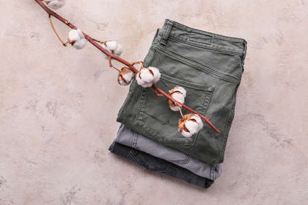 Cotton pants on light backgroundの写真素材