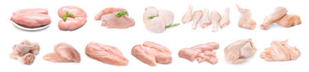 Fresh chicken meat on white backgroundの写真素材