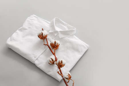 Cotton shirt on gray backgroundの写真素材