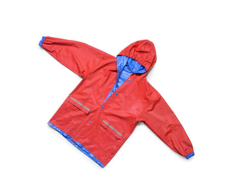 Stylish raincoat on white background
