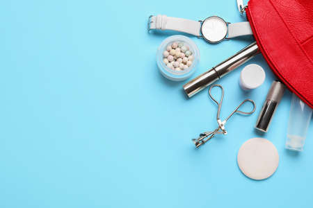 Cosmetic bag on color backgroundの写真素材