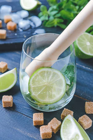 Making of fresh mojito on tableの写真素材