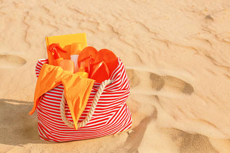 Bag with beach accessories at resortの写真素材