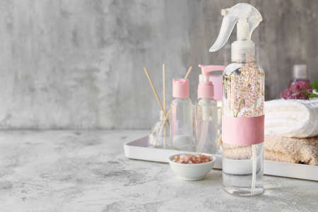 Natural air freshener on gray backgroundの写真素材