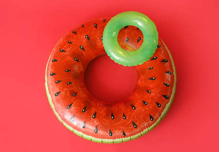 Inflatable rings on color backgroundの写真素材