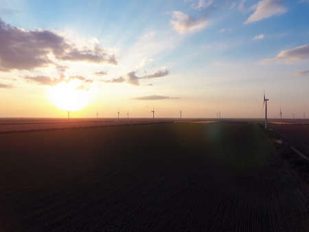 Windmills for electric power in countrysideの写真素材