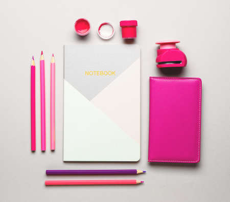 Set of stationery on light backgroundの写真素材