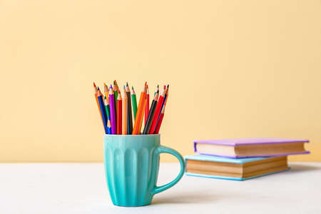 Set of pencils on tableの写真素材