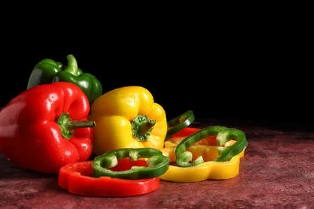 Fresh bell peppers on grunge backgroundの写真素材