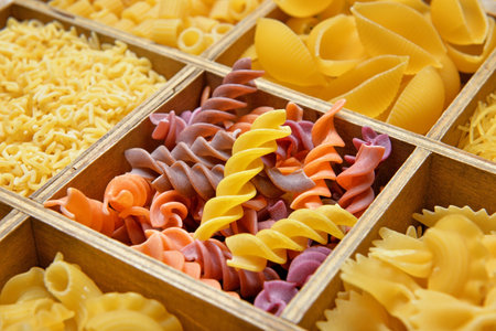 Divided box with assortment of pastaの写真素材