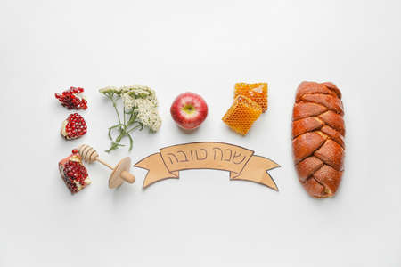 Composition for Rosh Hashanah (Jewish New Year) celebration on white background