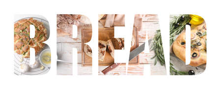 Word BREAD on white backgroundの写真素材