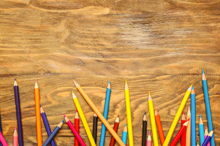 Ordinary pencils on wooden backgroundの写真素材