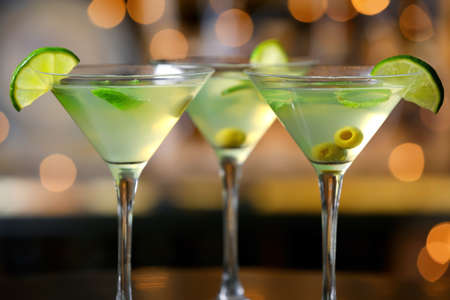 Glasses of fresh martini in pubの写真素材