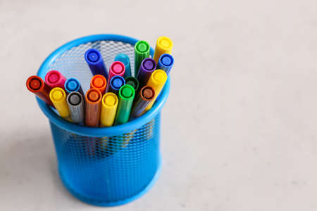Many colorful markers on tableの写真素材