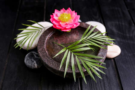 Beautiful spa composition on dark background. Zen conceptの写真素材