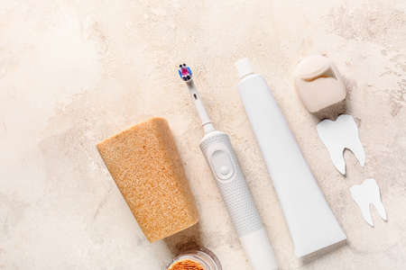 Set for oral hygiene on light backgroundの写真素材