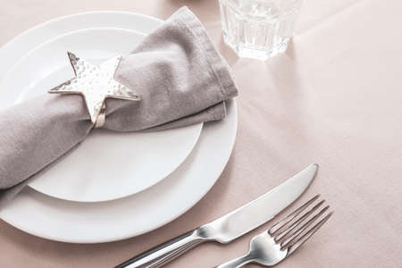Beautiful table setting on light background