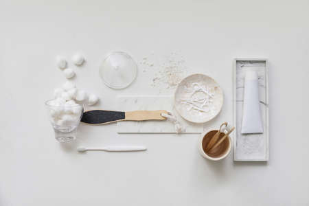 Set of bath accessories on white background