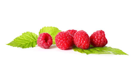 Tasty ripe raspberries on white background