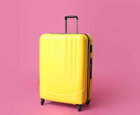 Packed suitcase on color background. Travel conceptの写真素材