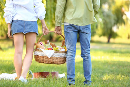Young couple on picnic in parkの写真素材