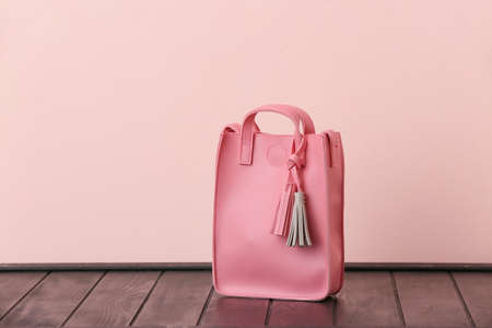 Stylish bag on color backgroundの写真素材