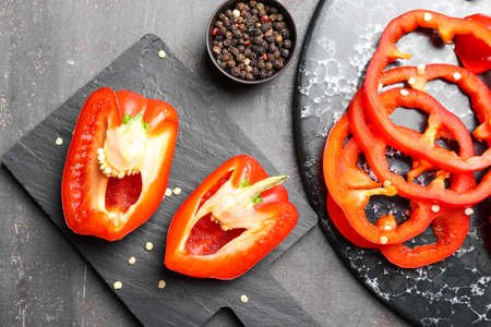Red bell pepper on dark table