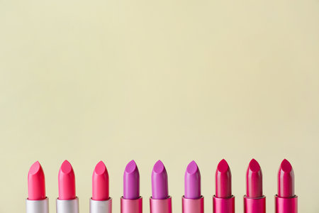 Different lipsticks on color backgroundの写真素材