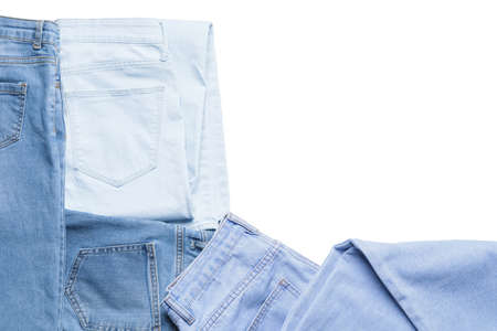 Modern stylish jeans on white backgroundの写真素材