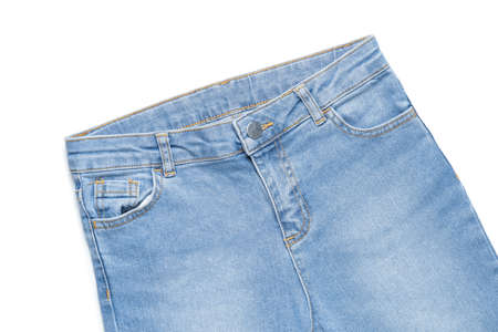 Modern stylish jeans on white backgroundの写真素材