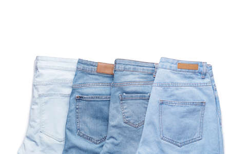 Modern stylish jeans on white backgroundの写真素材