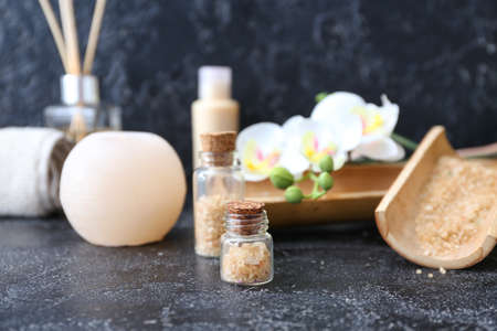 Beautiful spa composition on dark backgroundの写真素材