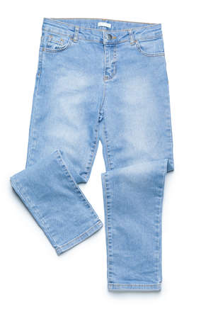 Modern stylish jeans on white backgroundの写真素材