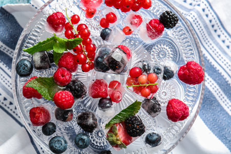 Ice with frozen berries on standの写真素材