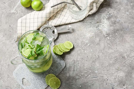 Jug of fresh mojito on tableの写真素材
