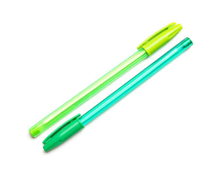 School pens on white backgroundの写真素材