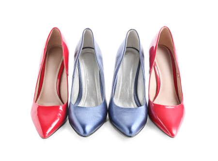 Stylish female shoes on white backgroundの写真素材