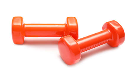Color dumbbells on white backgroundの写真素材