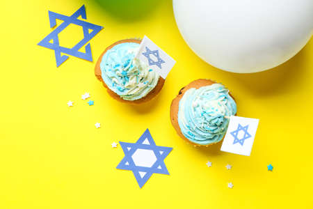 Composition for Israel Independence Day on color backgroundの写真素材