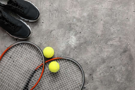 Set of sport equipment on dark backgroundの写真素材