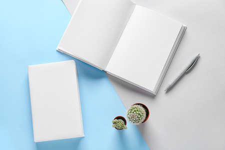 Blank books on color backgroundの写真素材