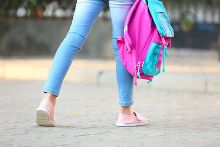 Little girl going to schoolの写真素材